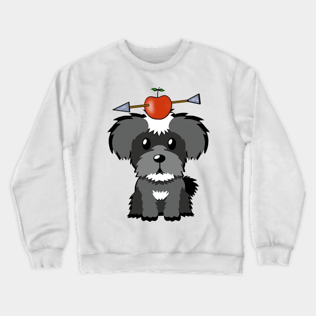 Funny Schnauzer is playing william tell with an apple and arrow Crewneck Sweatshirt by Pet Station